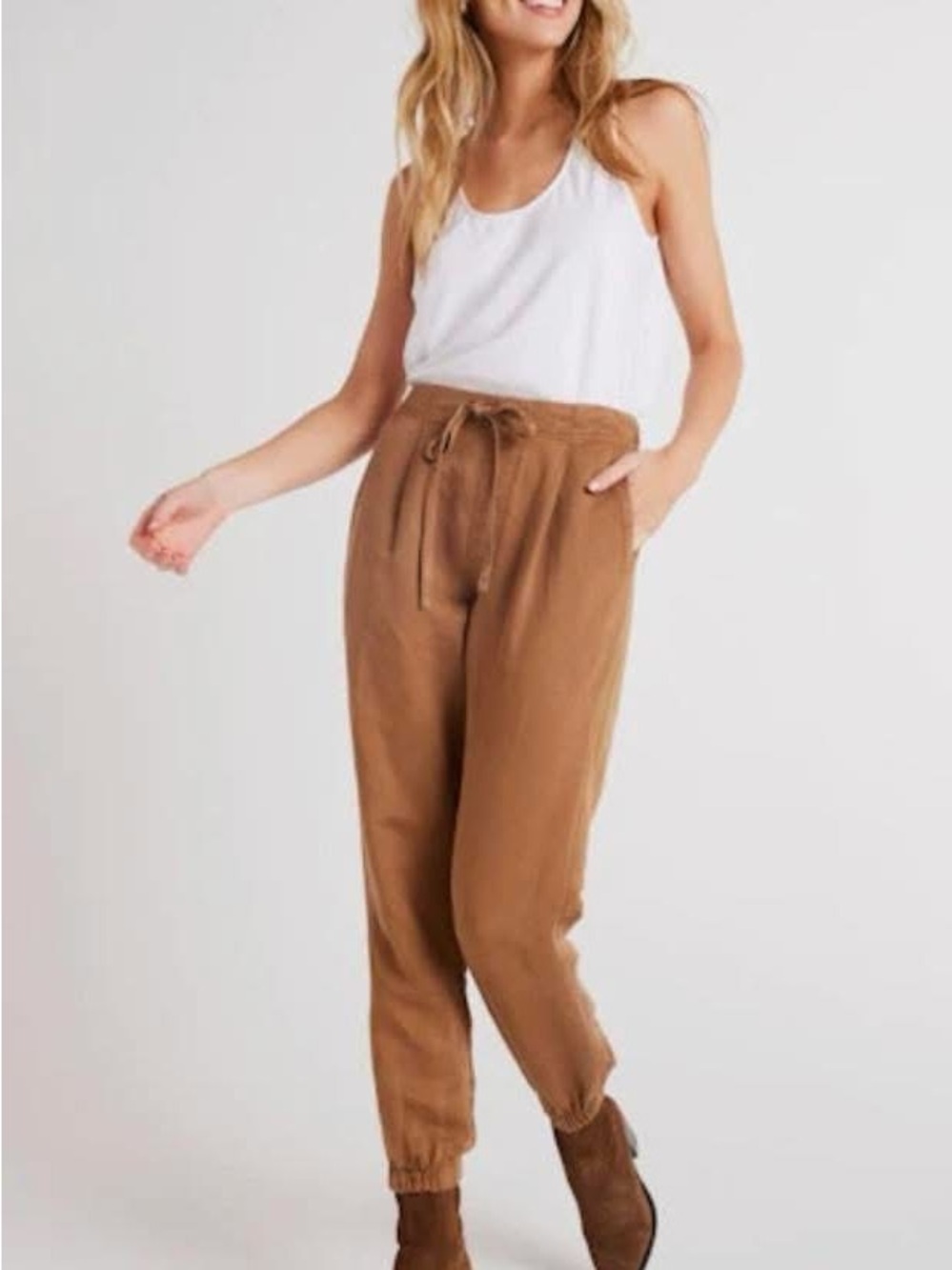 Women's Casual Drawstring Jogger Pants in Topaz Brown by Bella Dahl